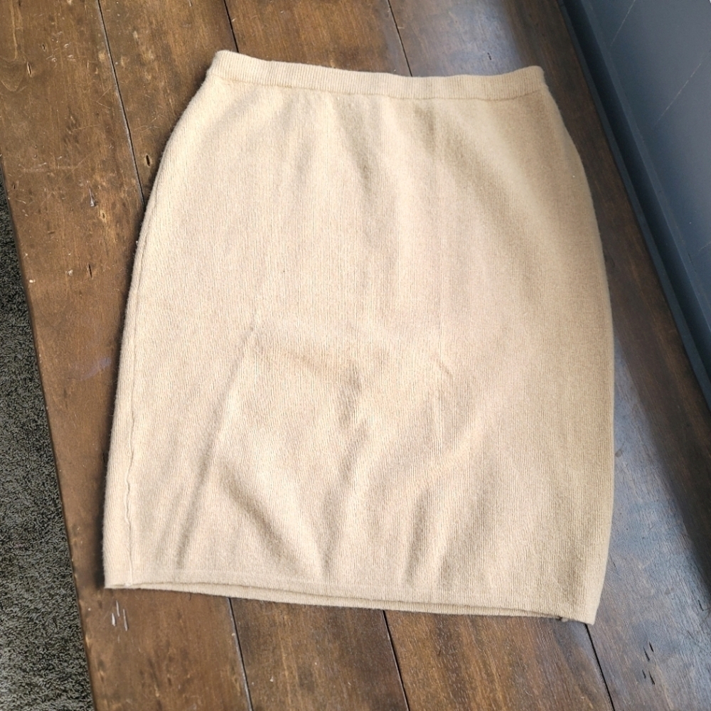 VTG Hunt Club Lambswool Angora Elastic Waist Sweater Midi Skirt size L Tan